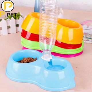 Bát Ăn Đôi Gắn Bình Cấp Nước Tự Động Cho Chó Mèo - Nhiều Màu - Không Bao Gồm Bình - P.Petshop