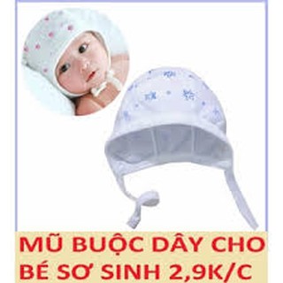 mũ sơ sinh có dây buộc cho bé