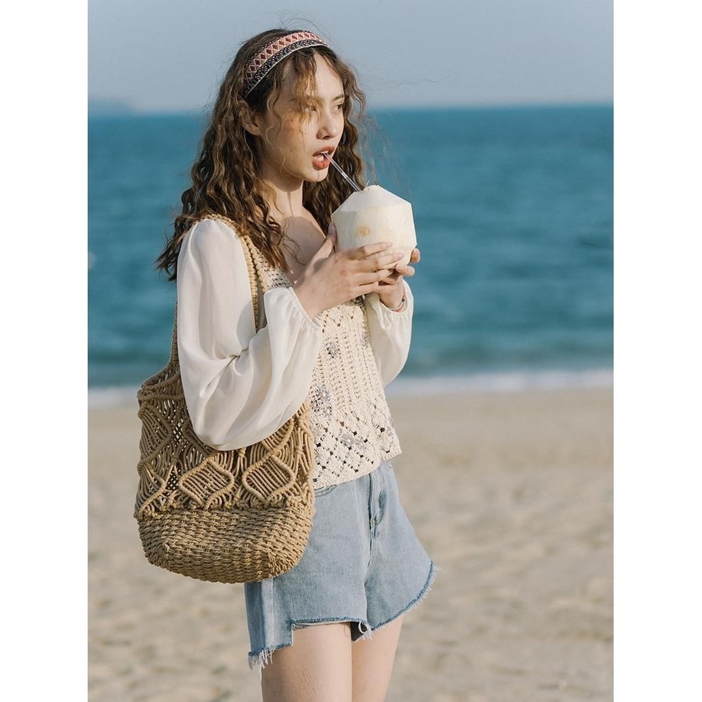 Túi Đeo Vai Đan Rơm Thủ Công Sức Chứa Lớn Cho Nữ