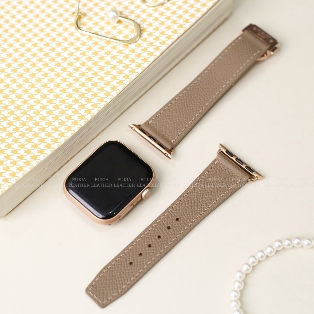 Dây da thủ công Epsom Nâu Tây dành cho Apple Watch, đồng hồ thông minh, đồng hồ cơ