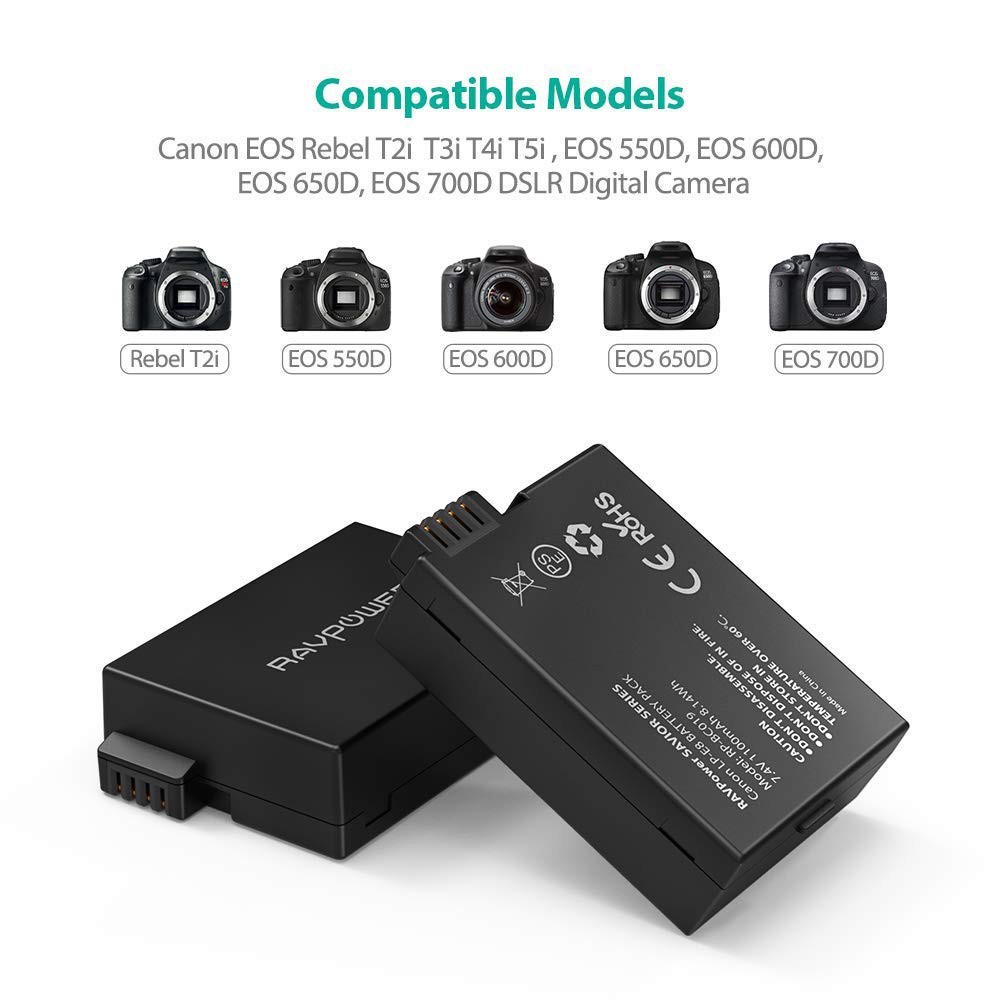 Bộ 2 Pin RAVPower LP-E8 + Sạc Đôi RAVPower Canon LP-E8 Cho Canon 550D, 600D, 650D, 700D (Hàng Chính Hãng)