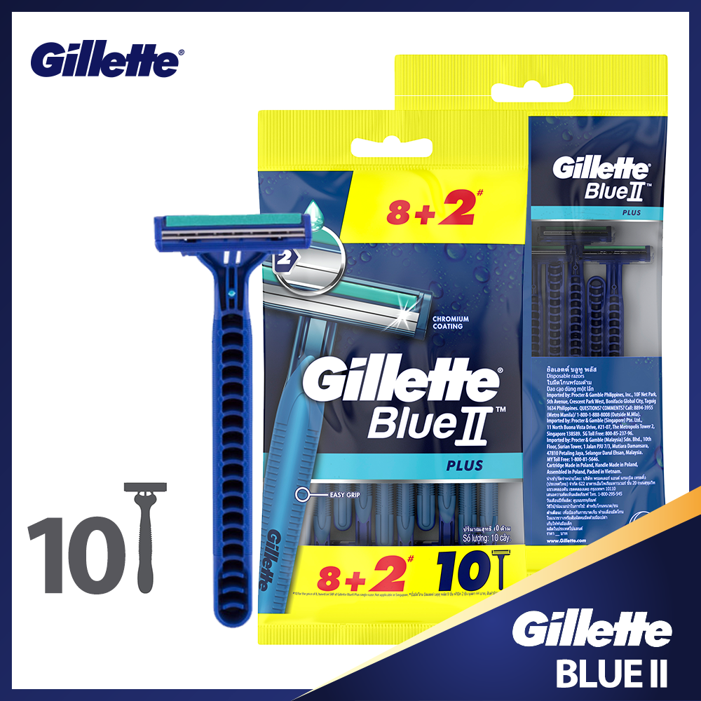 Dao cạo râu Gillette Blue 2 Plus Cán xanh siêu tiết kiệm Gói 8+2