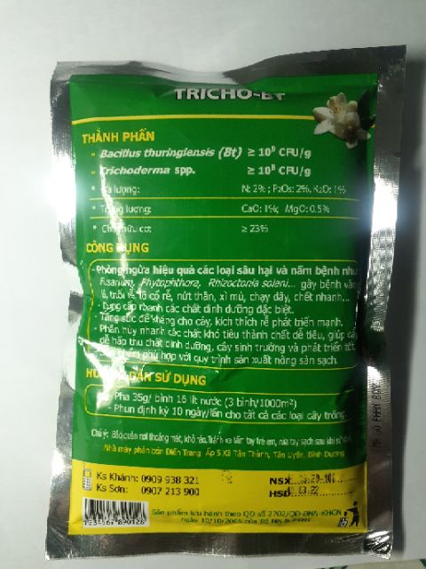 Phòng ngừa sâu và nấm bệnh Tricho-BT( 1 gói) vàng lá, thối rễ, lỡ cổ rễ, nứt thân, xì mủ...