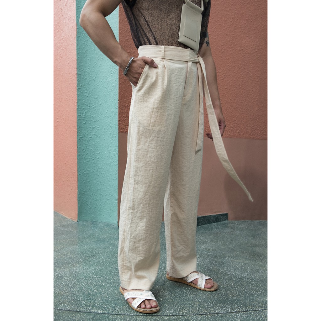 Quần Linen đi biển ống suông lưng cao phối dây đai dài 1,5m | BigBuy360 - bigbuy360.vn