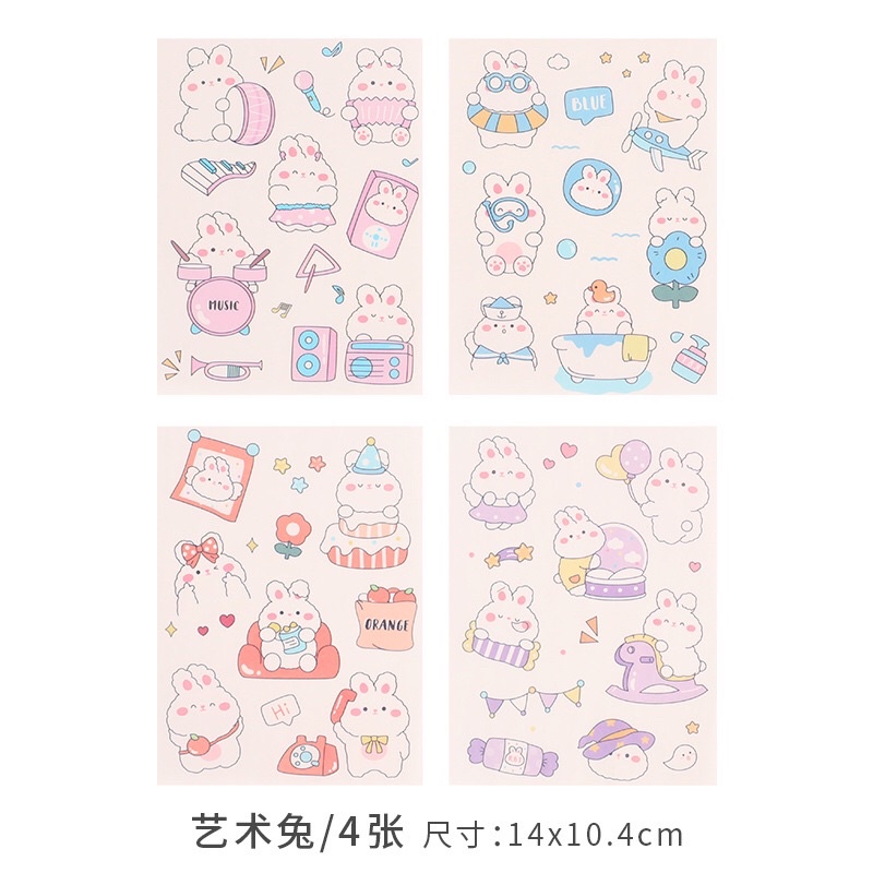Miếng dán ticker hoạt hình dễ thương sét 4 miếng, hình dán trang trí họa tiết Cute cho sổ lưu niệm