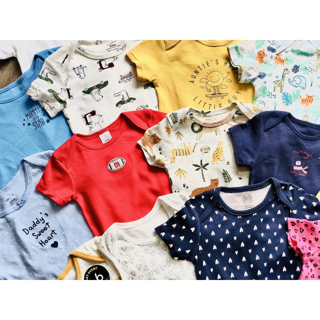Set 5 chiếc body chip cho bé vải cotton 100%, bodysuit ngắn tay cho bé trai, bé gái, bodysuit cho bé hàng xuất dư xịn