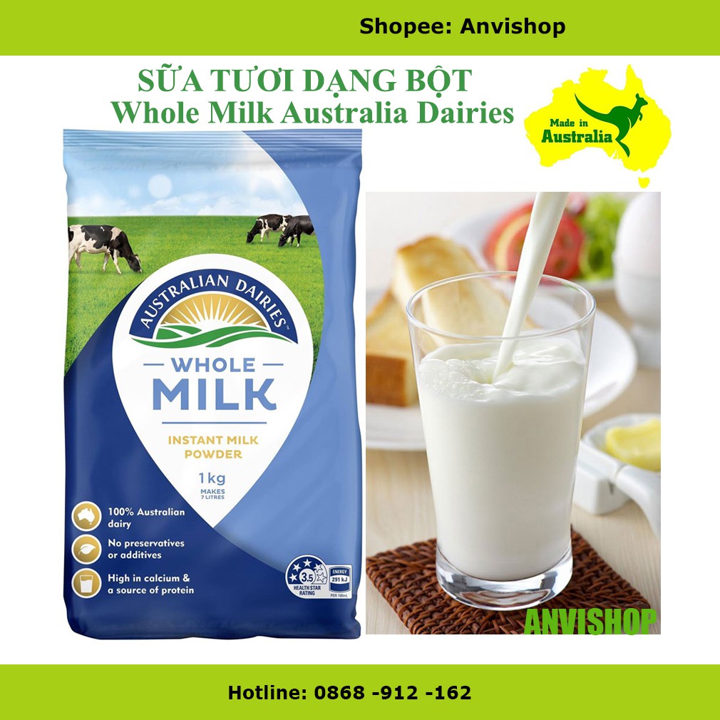 Sữa bôt nguyên kem Australian Dairies Whole Milk gói 1kg date 2022 ANVISHOP