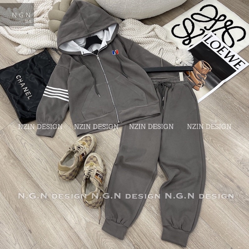 Sét nỉ 3 sọc có mũ