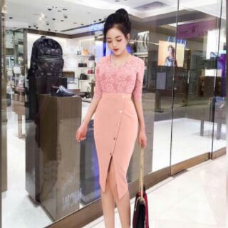 Đầm Body Phối Ren Xẻ Tà