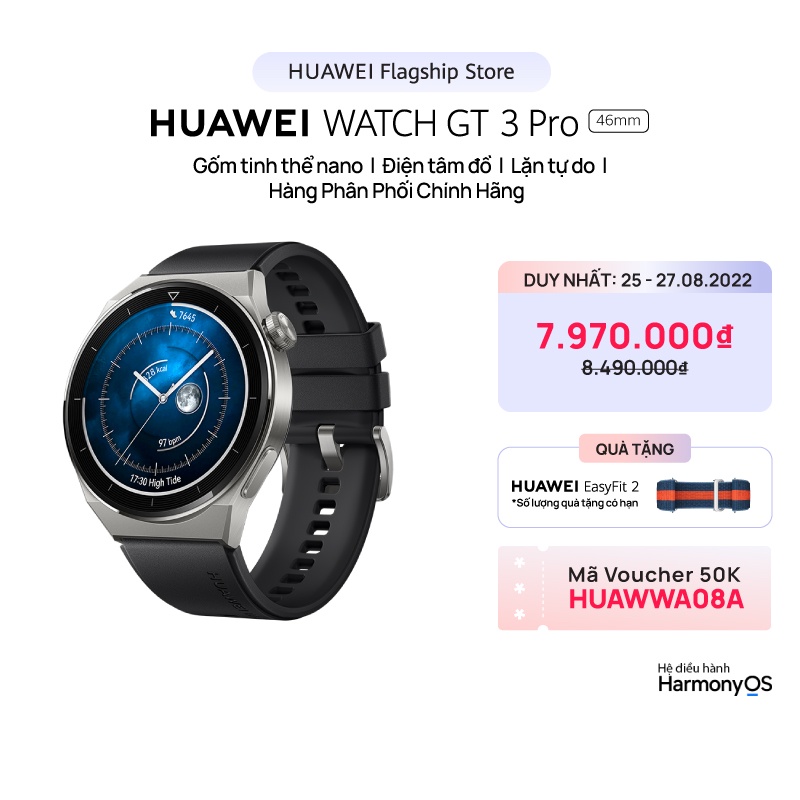 Đồng Hồ Thông Minh HUAWEI WATCH GT 3 Pro | Gốm tinh thể nano | Điện tâm đồ | Lặn tự do