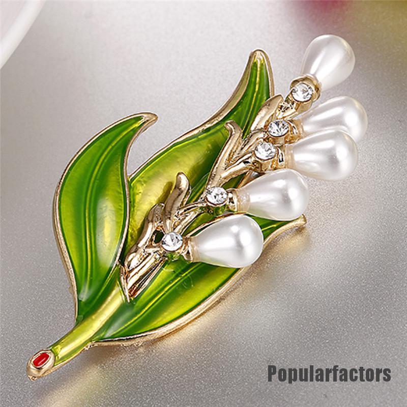 Ghim cài áo hình chiếc lá đính hạt ngọc trai nhân tạo thời trang