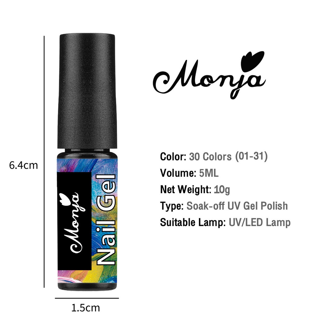 Gel sơn móng tay MONJA 30 màu sắc tùy chọn trơn lấp lánh DIY 5ml dành cho làm đẹp móng