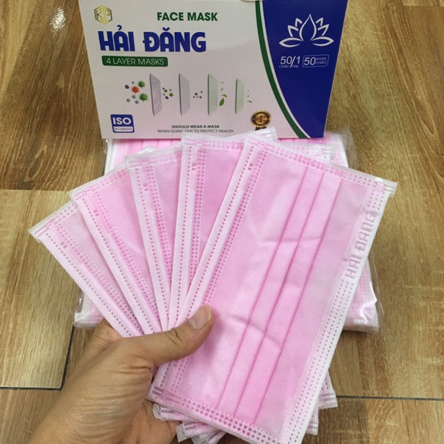 Hộp 50 Chiếc Khẩu trang y Tế Màu Hồng 4 Lớp Đep