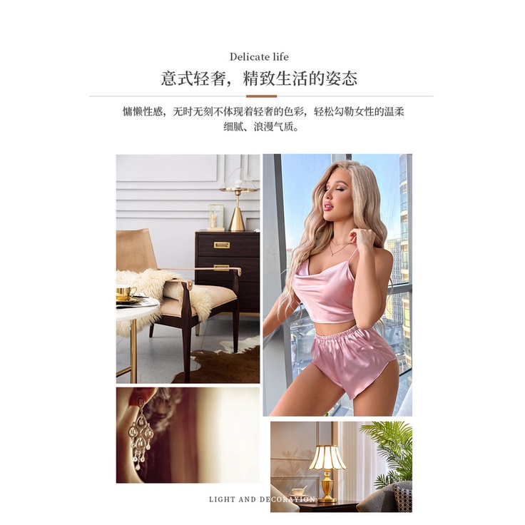 Bộ Đồ Ngủ Bằng Lụa Mát Hở Lưng Quyến Rũ Dành Cho Nữ