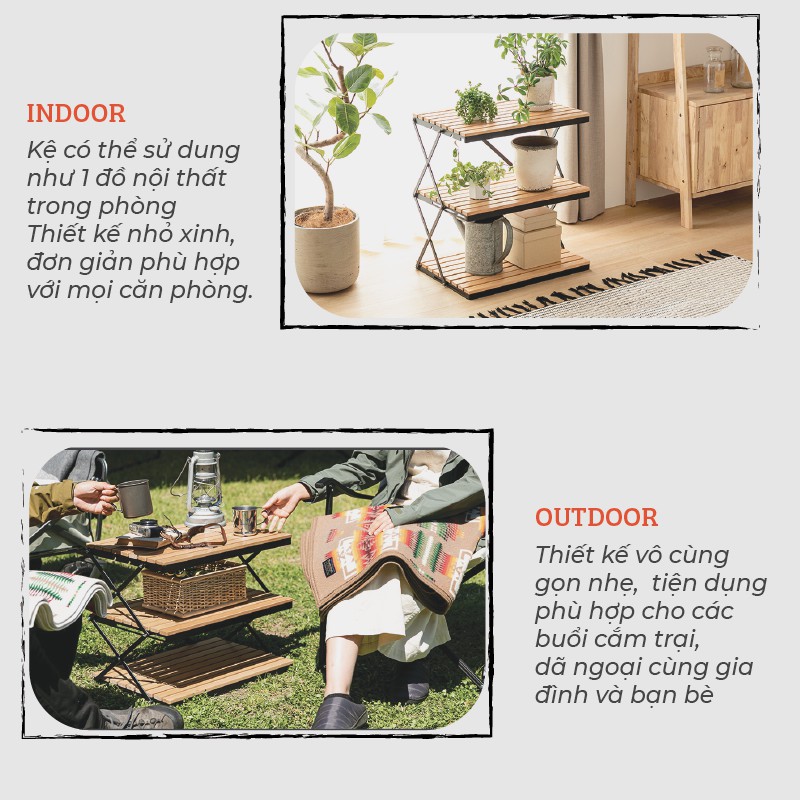 Kệ gỗ đa năng khung sắt - có thể tăng chỉnh chiều cao - thương hiệu Vietcamp - Kích thước 50x35x63cm