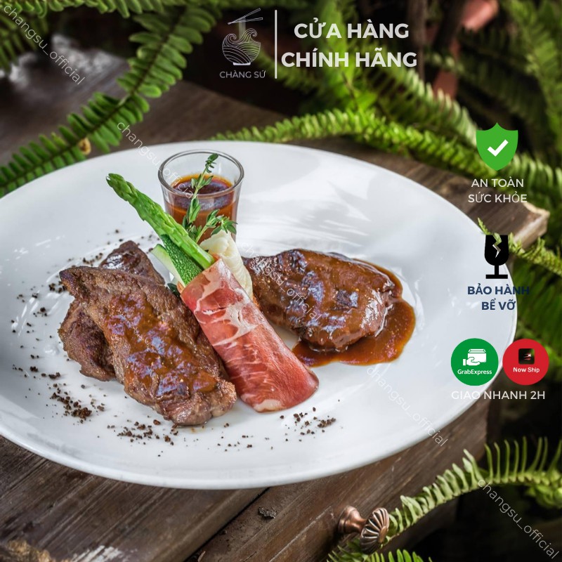 đĩa sứ trắng tròn cỡ to lòng nông trang trí steak - CHÀNG SỨ