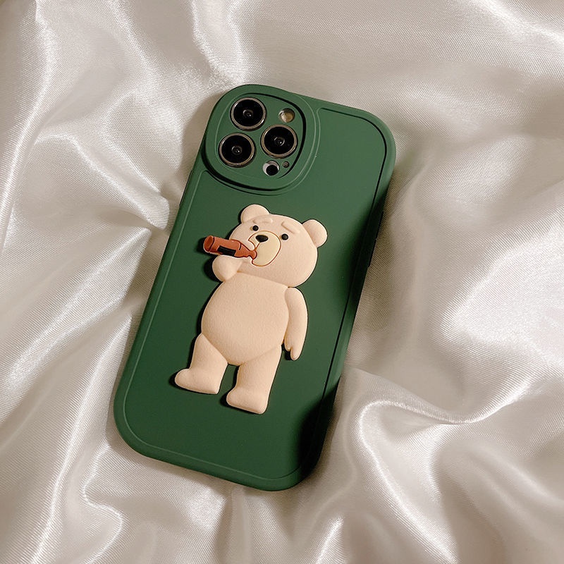 Ốp Điện Thoại Hình Gấu Uống Bia Cho Iphone13 Pro max 11 Pro max 12 Pro max