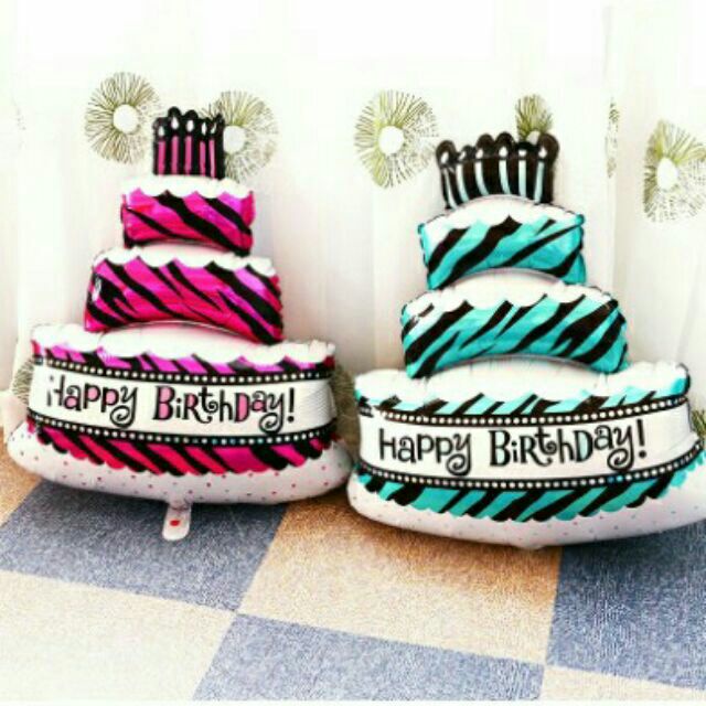 Bóng tráng nhôm hình Bánh Gato màu Xanh/Hồng, bóng sinh nhật hình bánh gato