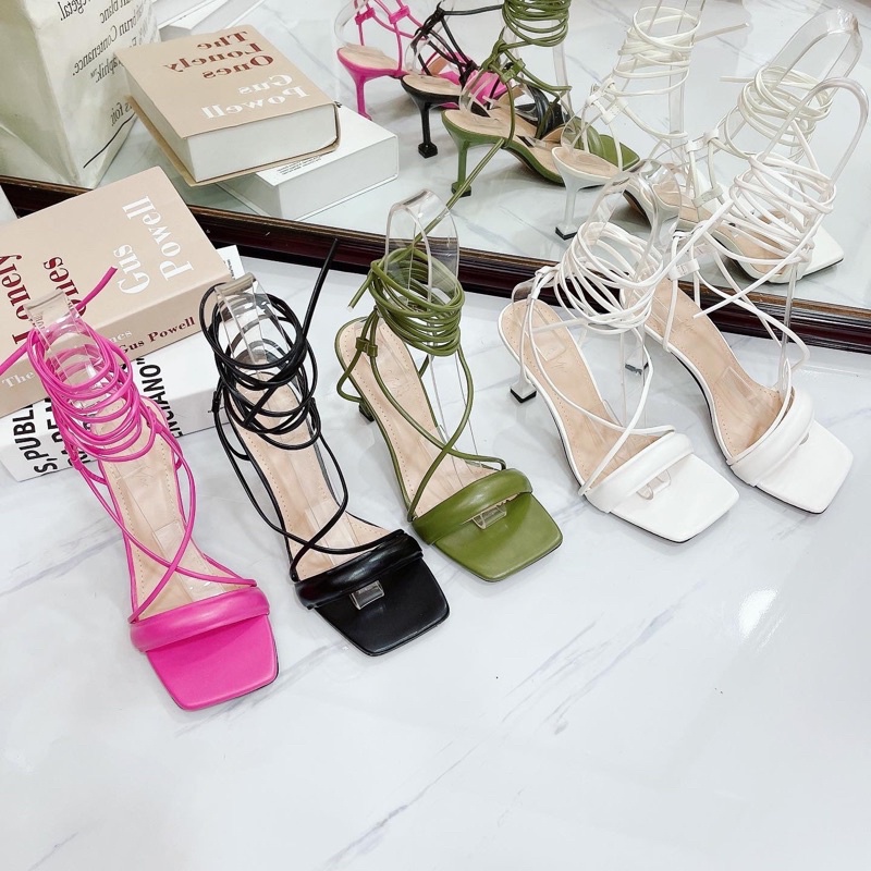 Sandal chiến binh cao gót buộc dây gót nhọn 7 phân 5 màu - Camel Store