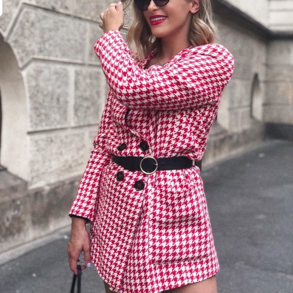 ÁO BLAZER ZARA NỮ HOẠ TIẾT HOUNDSTOOTH MÀU ĐỎ TRẮNG | BigBuy360 - bigbuy360.vn