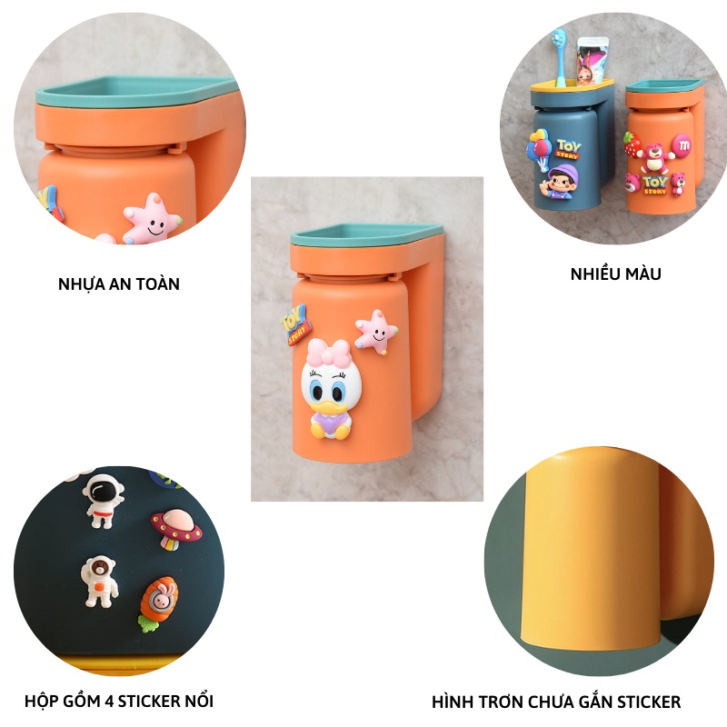 Giá đựng bàn chải đánh răng kèm 4 sticker dán kute kiểu úp ngược tích hợp để cốc súc miệng dán tường nhà tắm MIIBOOSHI