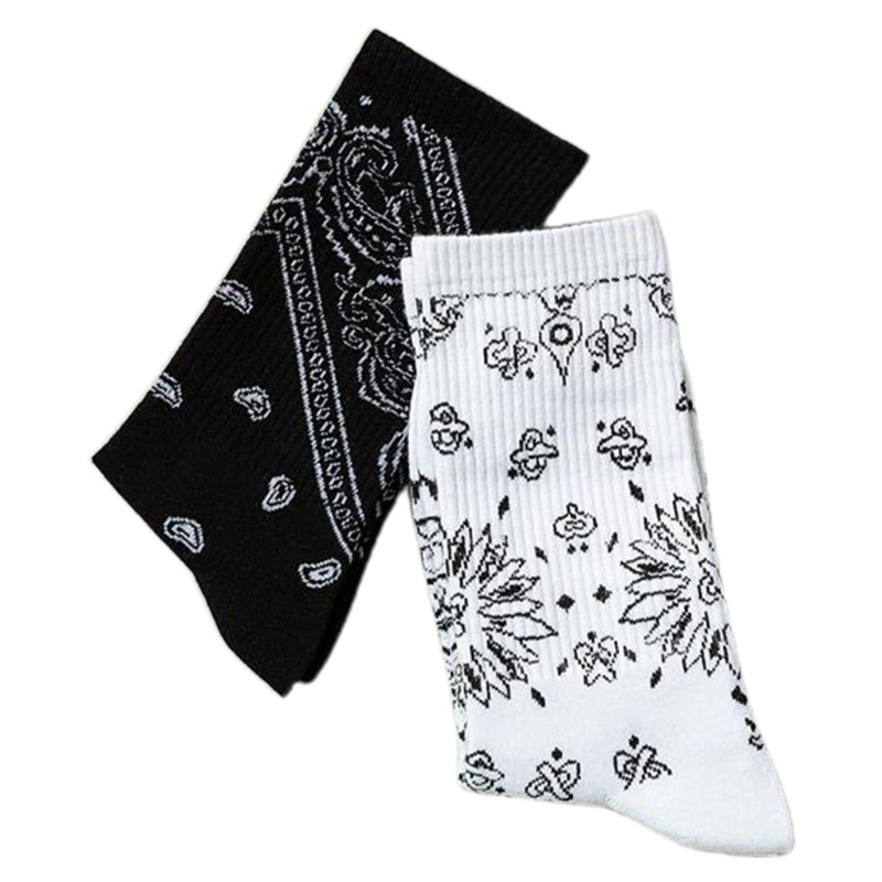 Vớ Thể Thao Bằng Cotton Họa Tiết Hoa Paisley Màu Trắng Đen Phong Cách Hip Hop Đường Phố Harajuku Cho Nam Và Nữ