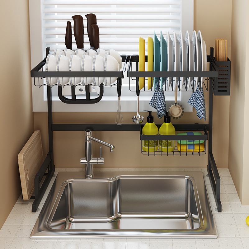 Kệ Để Bát Đĩa Đa Năng Thông Minh - Giá Để Đồ Chén Đĩa Trên Bồn Rửa Bát Thép Carbon Sơn Đen Cao Cấp 2022