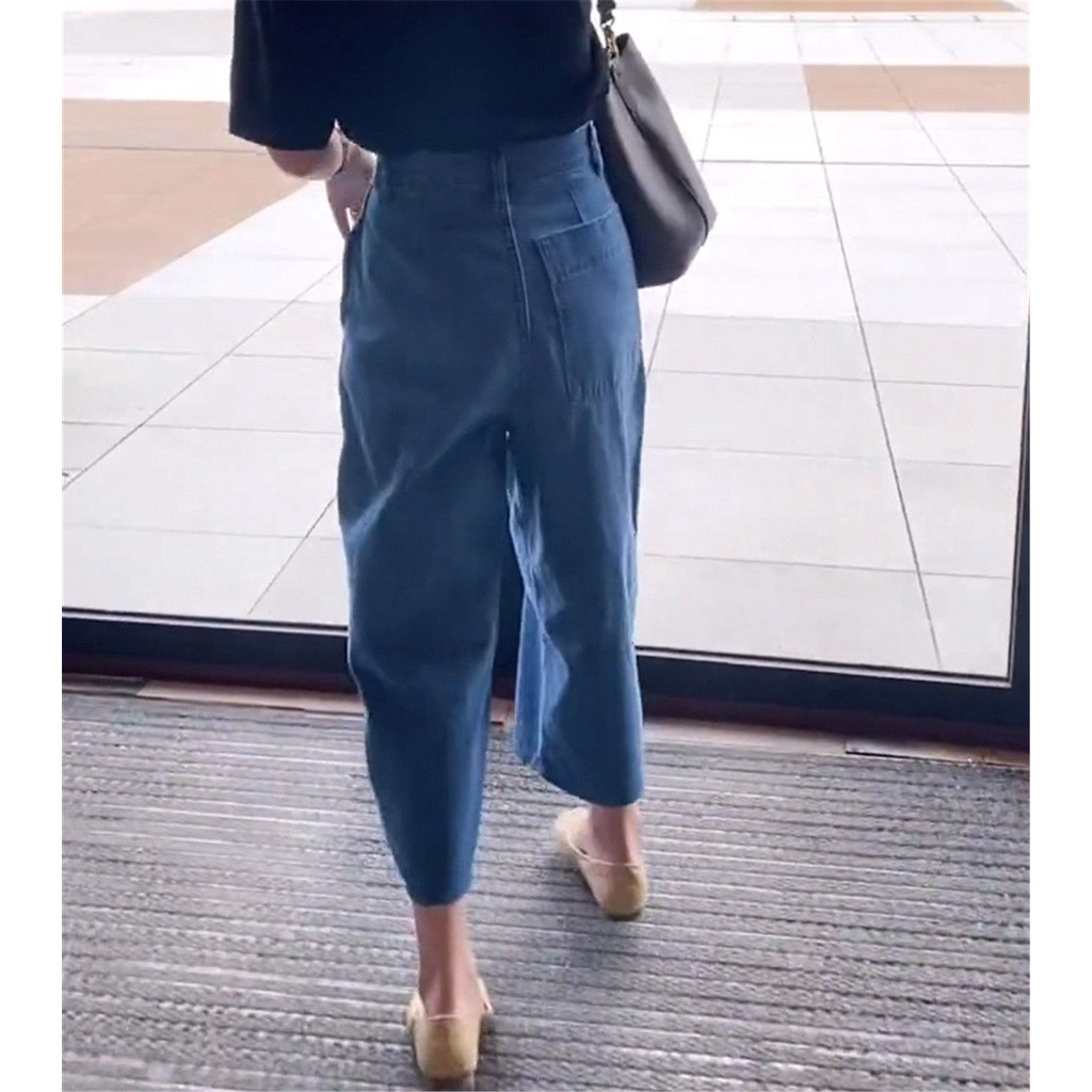 Quần Jean Lưng Cao Ống Rộng Phong Cách Hàn Quốc Thời Trang Cho Nữ