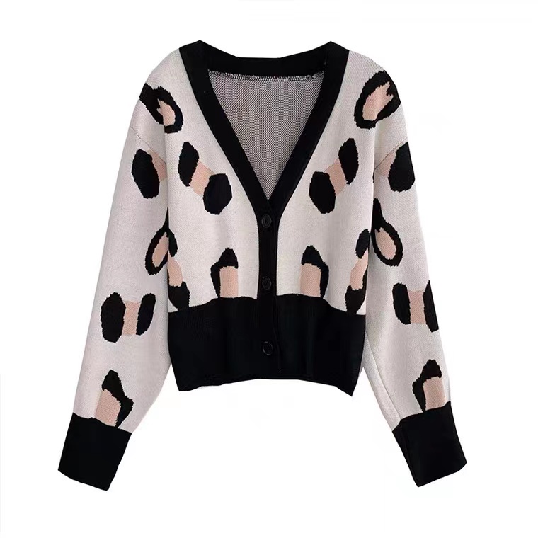 SUXI Áo khoác cardigan dệt kim cổ chữ v in họa tiết da báo thiết kế mới thời trang phong cách Hàn Quốc cho nữ
