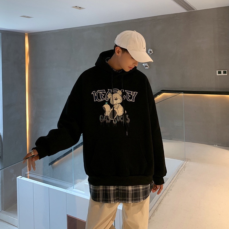 Áo hoodie tay dài in hình gấu thời trang thu đông