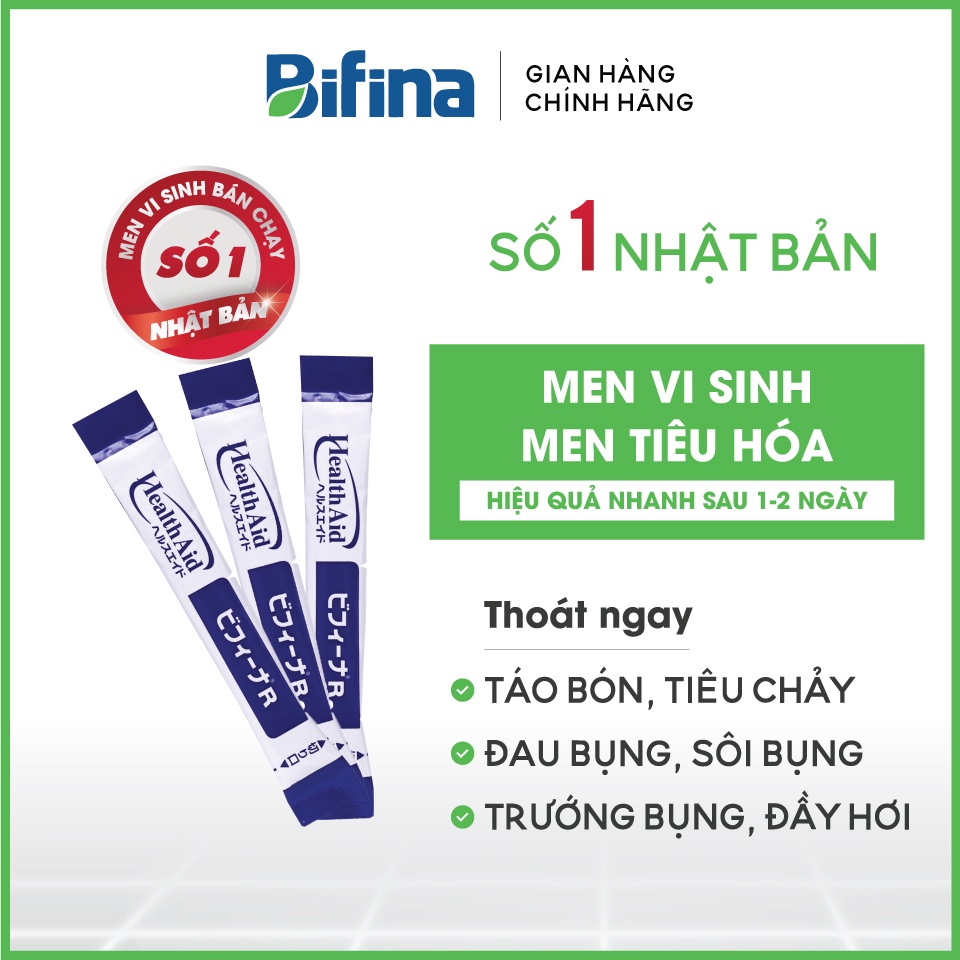 Men vi sinh BIFINA NHẬT BẢN, loại R 3 gói dành cho cho trẻ em, người lớn, bà bầu, táo bón, tiêu chảy,đầy hơi