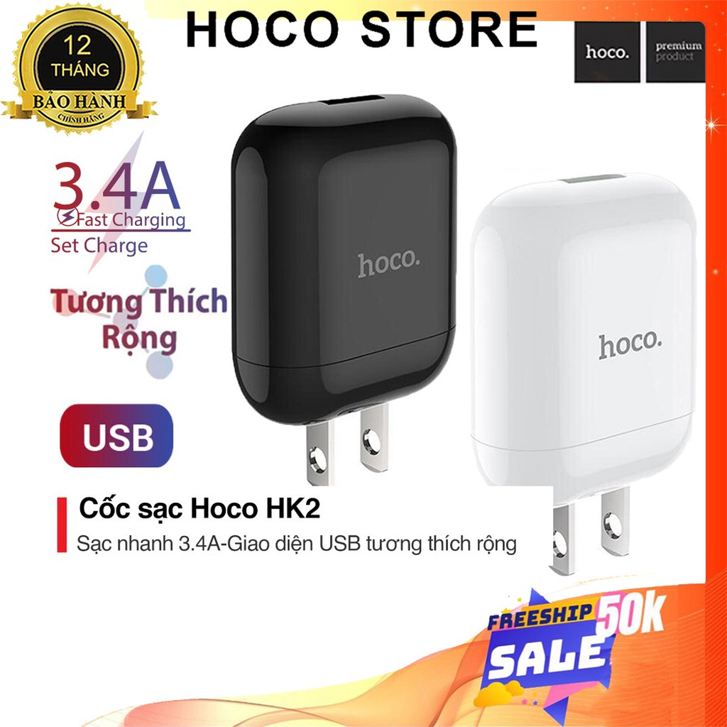 CỦ SẠC/CỐC SẠC NHANH Hoco HK2 3.4A Siêu Bền Cho Điện Thoại iP SS Huawei Xiaomi Oppo thiết bị Android ...