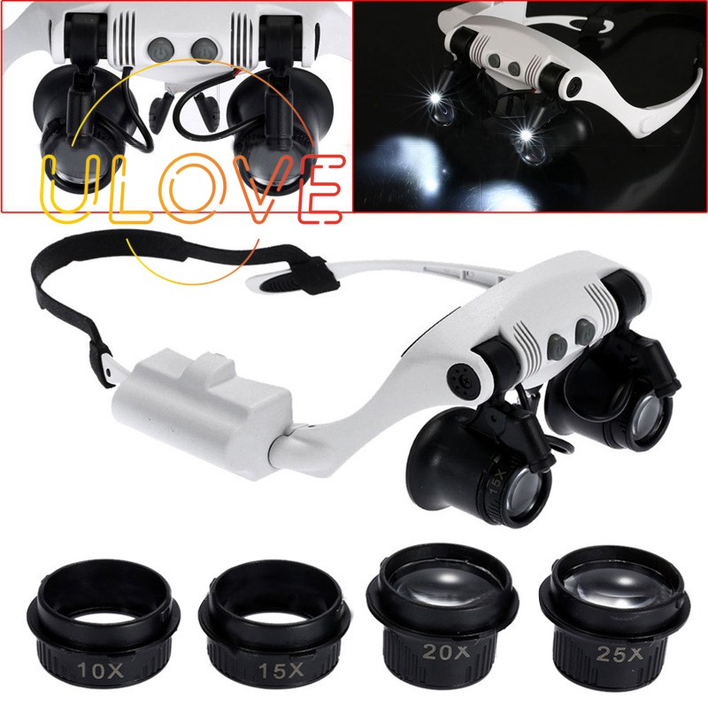 Kính lúp đeo đầu dùng sửa chữa đồng hồ có đèn LED