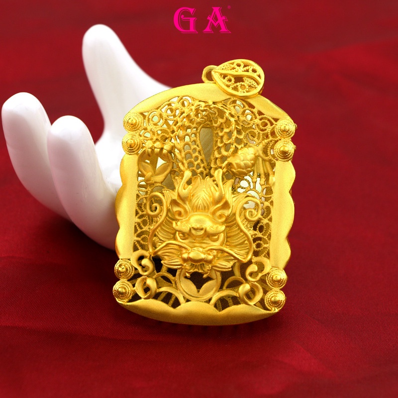 Vòng cổ Mạ Vàng 24K Phối Mặt Hình Rồng Rỗng Emas 916 Phong Cách Thái Lan Cho Nam