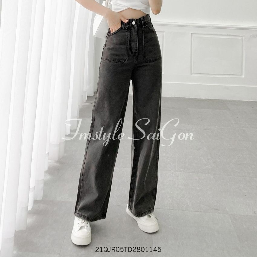 Quần jean nữ ống rộng Fmstyle Saigon quần bò cạp cao suông đen thời trang hàn quốc ulzzang 21QJR05TD2801 | BigBuy360 - bigbuy360.vn