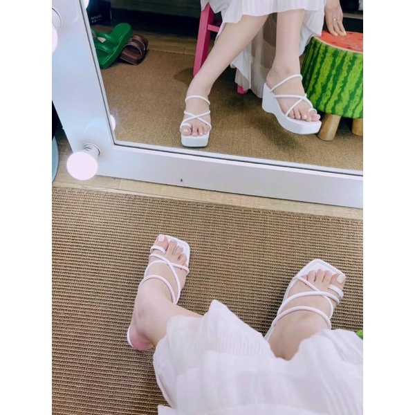DÉP BÁNH MÌ XỎ NGÓN ĐAN DÂY SIÊU HOT đế cao 7cm