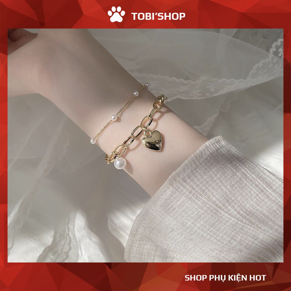 [Mã FAMAYFA giảm 10K đơn 50K] Vòng tay xích trái tim vàng đính ngọc xinh xắn (02 vòng tách riêng) TB110 - TOBI'SHOP