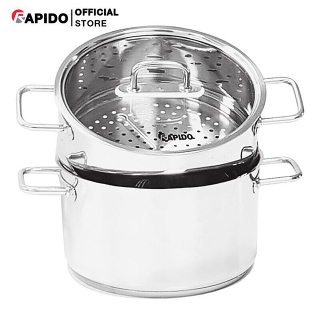 Nồi hấp Rapido RK28S không rỉ 304 (inox), nắp thủy tinh chịu nhiệt, dùng cho mọi loại bếp - Hàng chính hãng