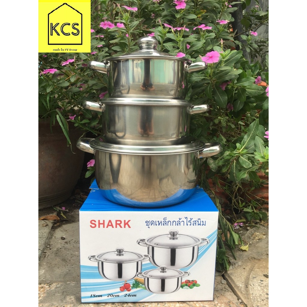 BỘ 3 NỒI INOX SHARK CAO CẤP 18CM - 20CM - 24CM