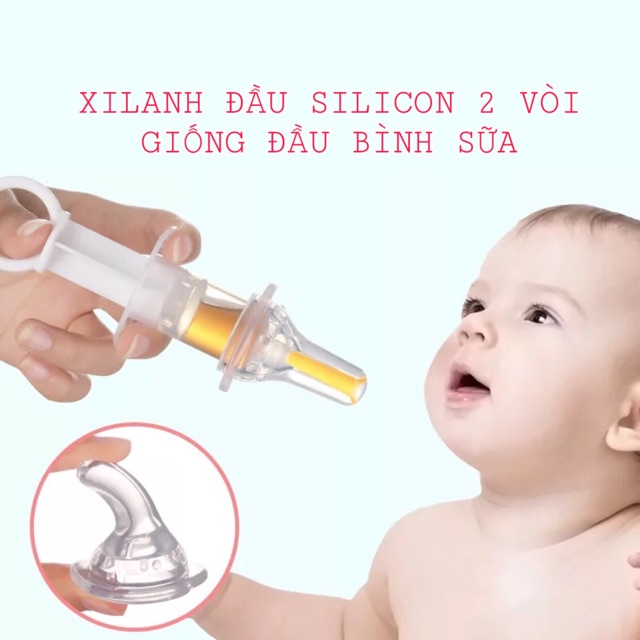 Xi lanh bón thuốc, bón sữa đầu silicon 2 vòi mềm dung tích 10ml cho bé