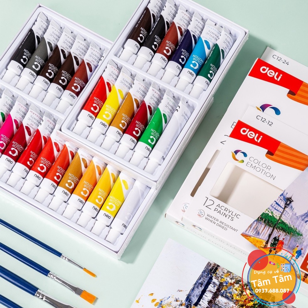 [ TÂM TÂM ]-Màu Acrylic dạng tuýp 12ml Deli Mã hàng EC12 -