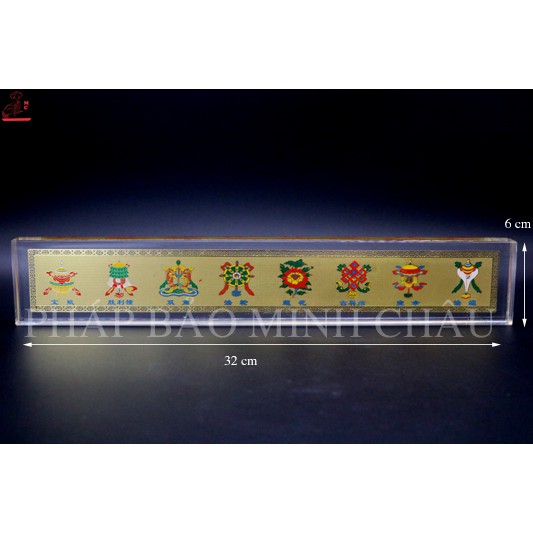 [PHÁP BẢO MINH CHÂU] BIỂN BÀY BÀN MICA 32CM x 6CM (8 CÁT TƯỜNG - CHỮ PHẬT)