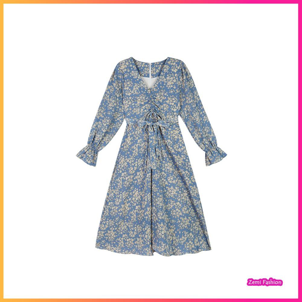 Đầm Xòe Họa Tiết Hoa Nhí Cổ V Rút Dây Ulzzang | BigBuy360 - bigbuy360.vn