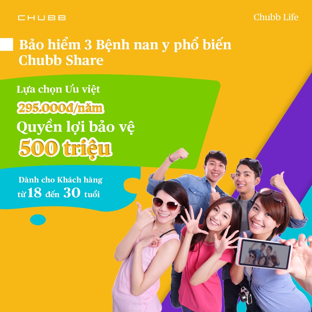 Chubb Life - Bảo Hiểm 3 Bệnh Nan Y Phổ Biến-Chubb Share-1 năm-Lựa Chọn Ưu Việt (Độ tuổi 18-30)