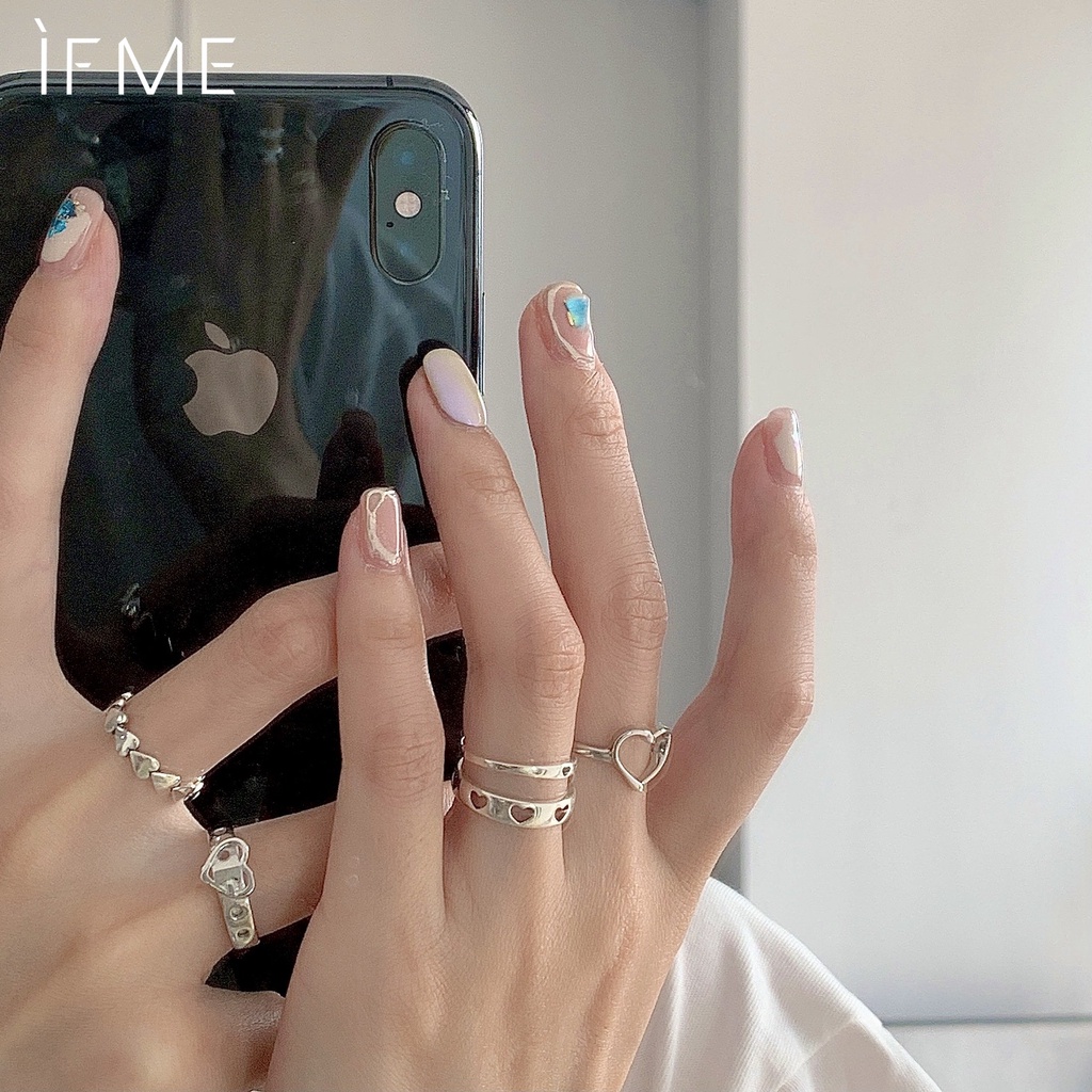 IF ME Set 5 Nhẫn Hở Hình Trái Tim Màu Bạc Đơn Giản Thời Trang Cho Nữ