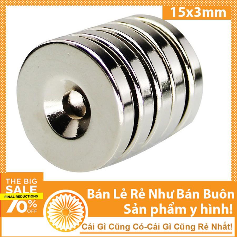 Nam Châm 15X3mm Lỗ 4mm Viên Hình Tròn Đất Hiêm Siêu Mạnh