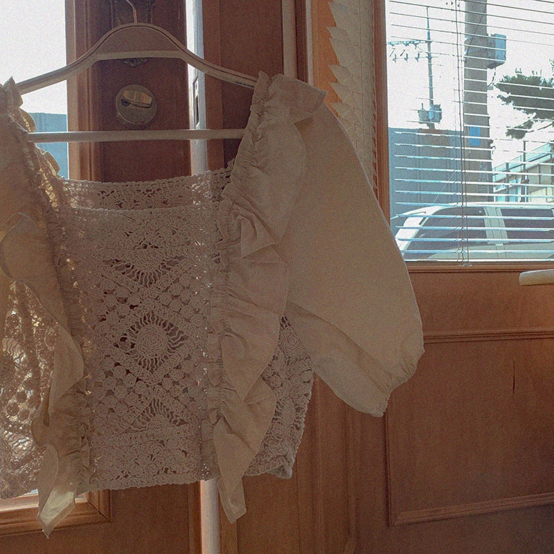 DUNEA Áo Ren Tay Phồng Cổ Vuông Quyến Rũ Thời Trang Cho Nữ