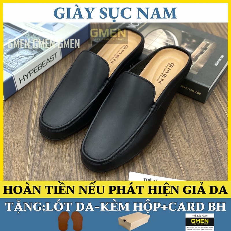 Giày sục nam da thật nguyên tấm 100% đế cao su bảo hành 1 năm TK0101