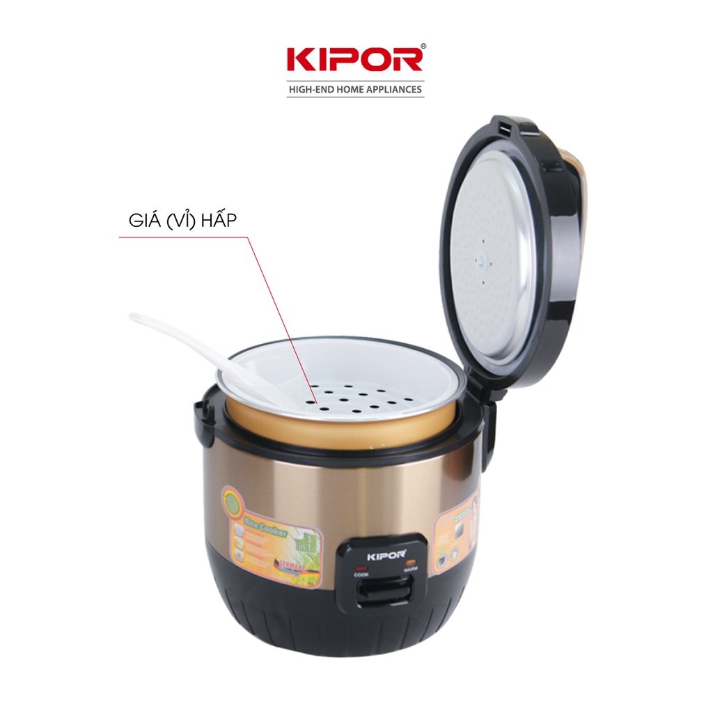 Nồi cơm điện KIPOR KP-N6518 - 1.8L - Nồi cơ dung tích lớn, chống dính TEFLON 3mm 1Kg - Bảo hành tại nhà 12 tháng