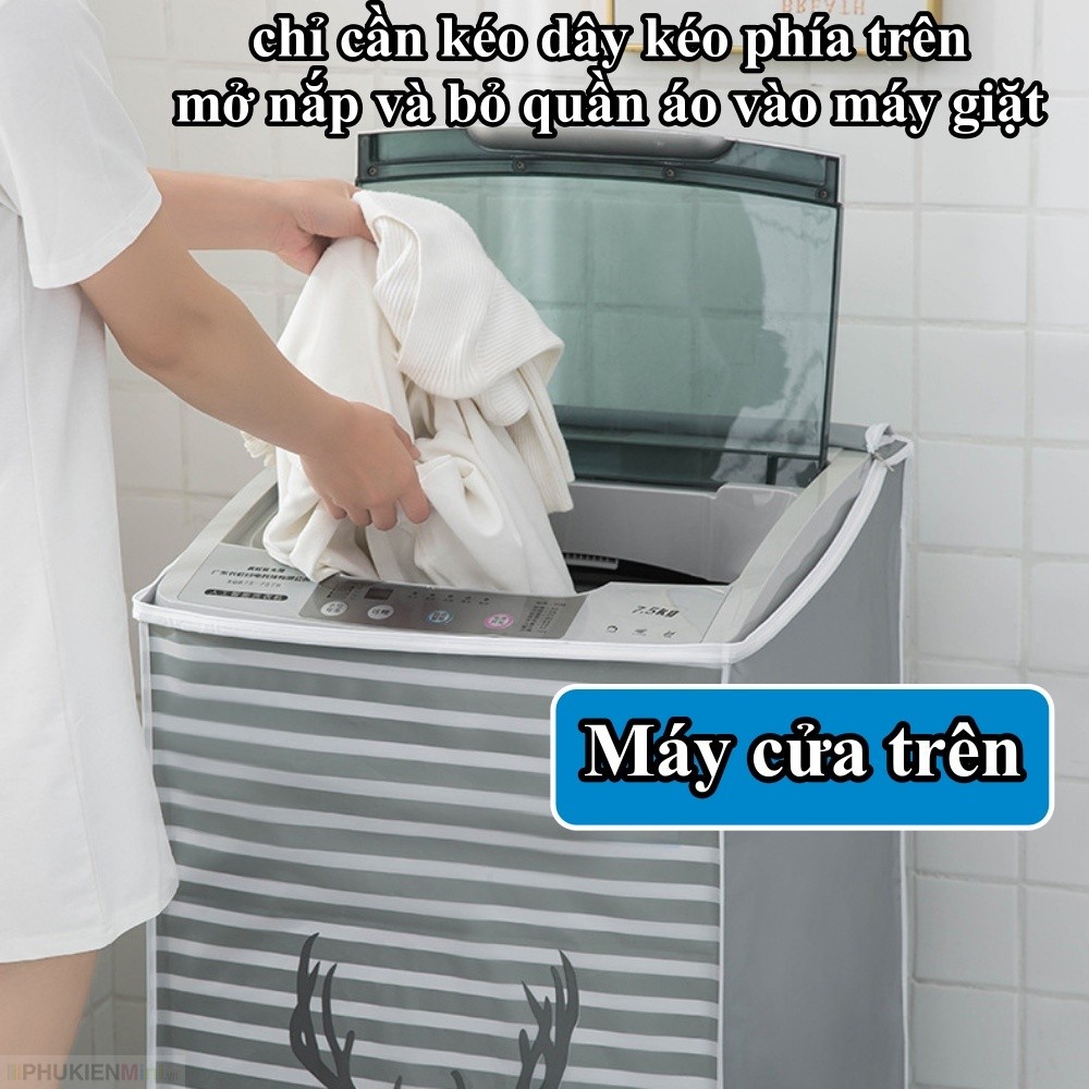 Túi trùm máy giặt PEVA cửa trước và cửa trên, có khóa kéo dẻo dai chống thấm túi trùm chống bụi bẩn, chống nước giá rẻ